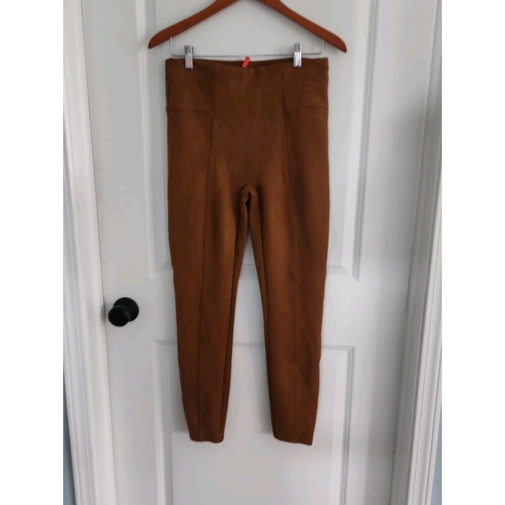 Spanx High Waist Faux Suede  Leggings Rich Caramel Tan Pull On Stretch 20322R - Picture 2 of 7